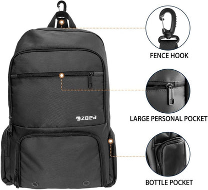 Tennis Bag Tennis Backpack Pickleball Bag Tennis Bags for Men Black with a Ventilated Shoes Compartment and 2 Extra Drawstring Bags (Black)